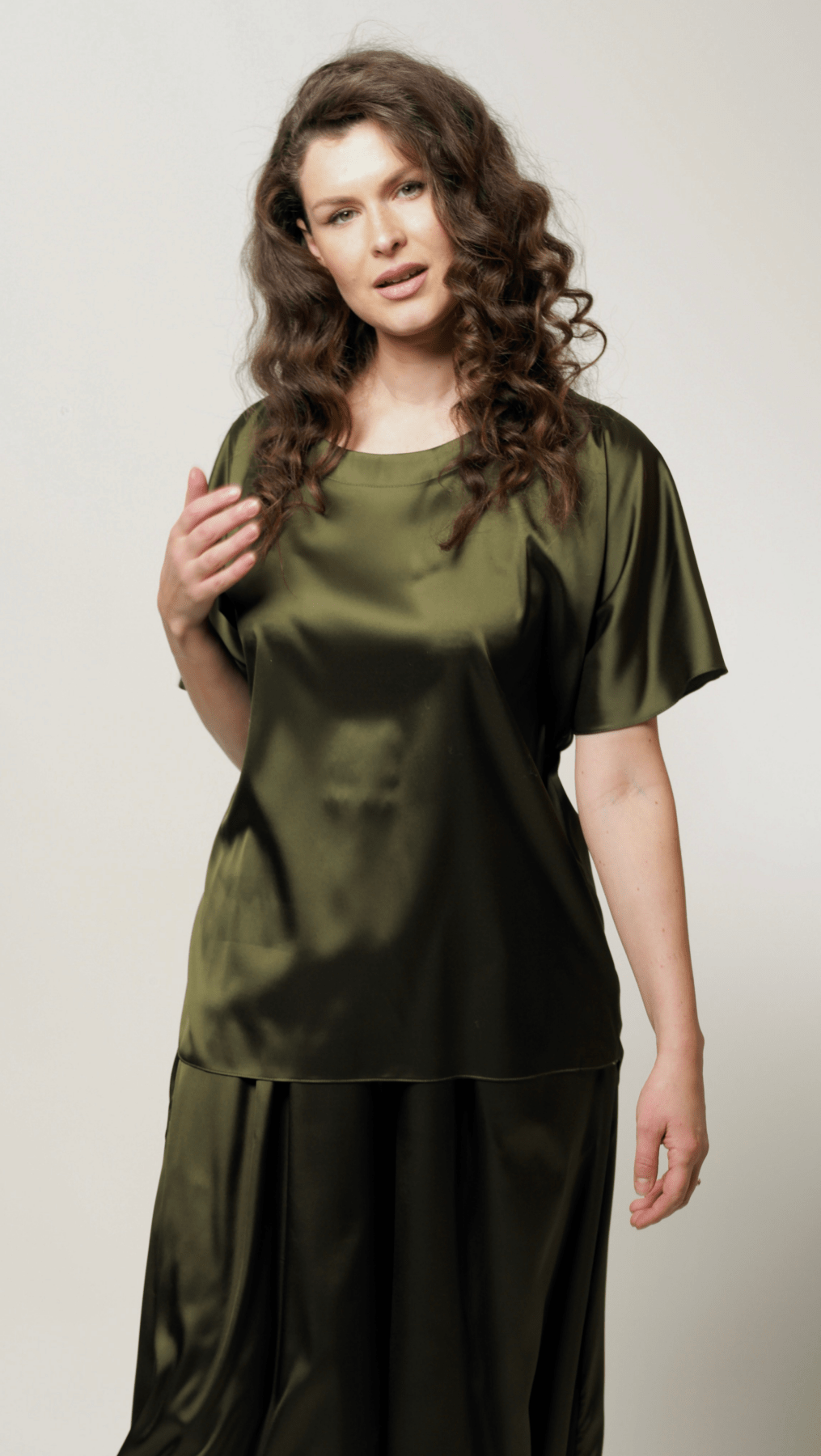 Forest green silk top BeaA - Be At Home with Yourself