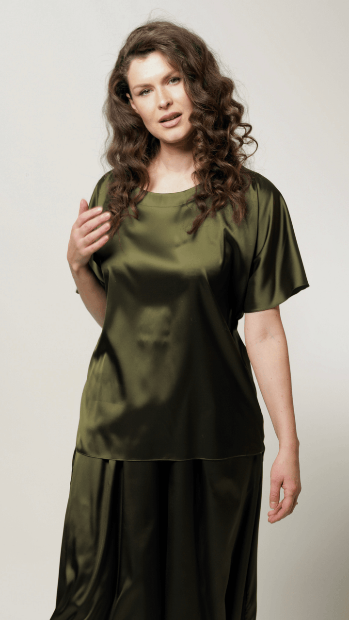 Forest green silk top BeaA - Be At Home with Yourself