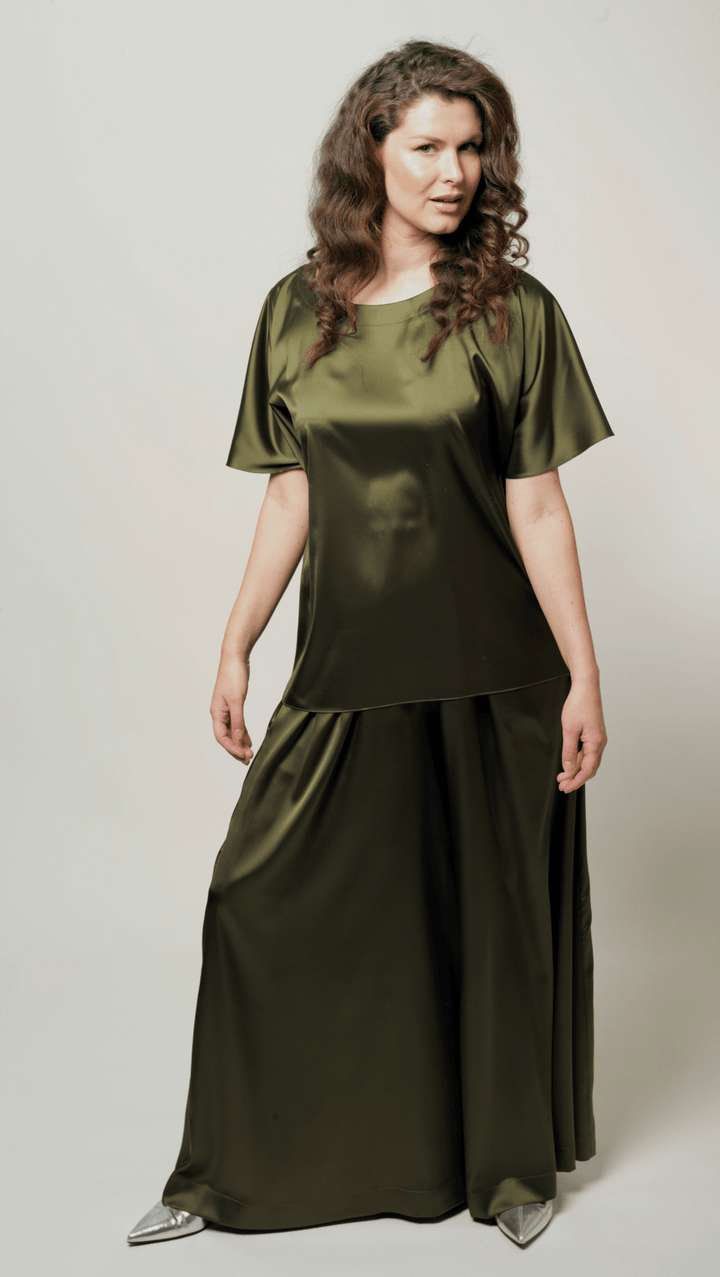 Forest green silk top BeaA - Be At Home with Yourself