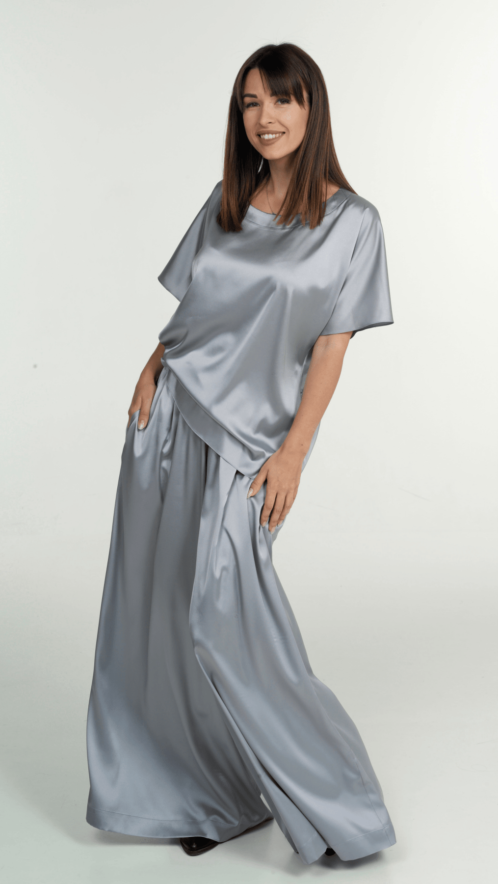 Metallic Blue silk top BeaA - Be At Home with Yourself