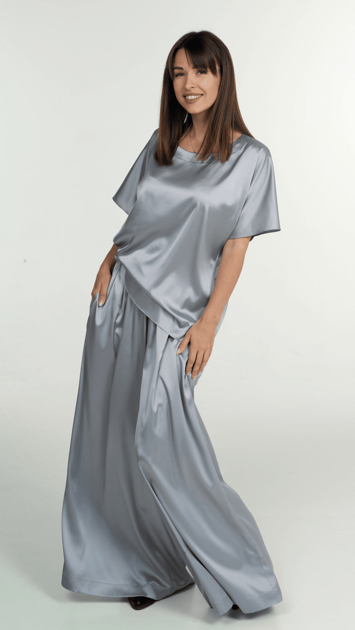 Metallic Blue silk top BeaA - Be At Home with Yourself
