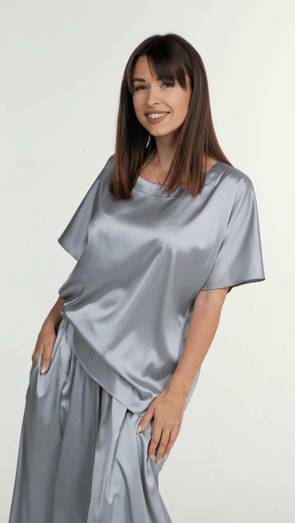 Metallic Blue silk top BeaA - Be At Home with Yourself