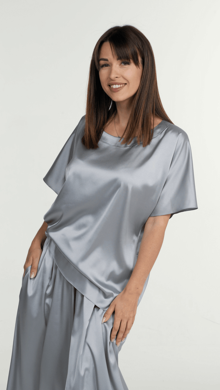 Metallic Blue silk top BeaA - Be At Home with Yourself