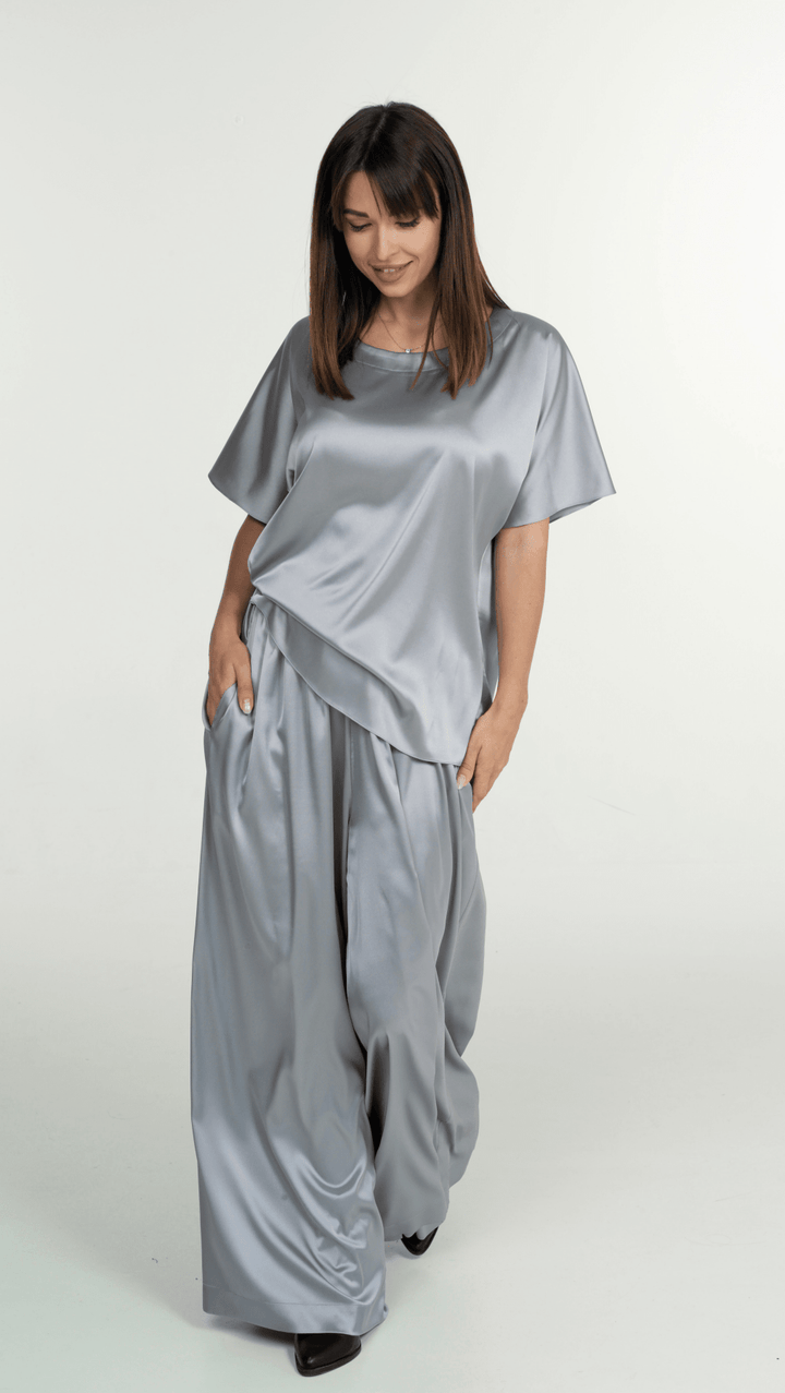 Metallic Blue silk top BeaA - Be At Home with Yourself