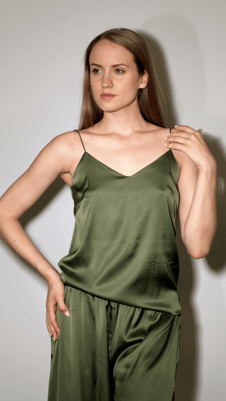 Top with tiny straps Silk Forest Green - BeaA - Be At Home with Yourself - Top