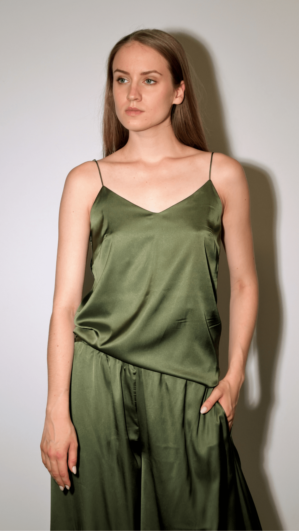 Top with tiny straps Silk Forest Green - BeaA - Be At Home with Yourself - Top