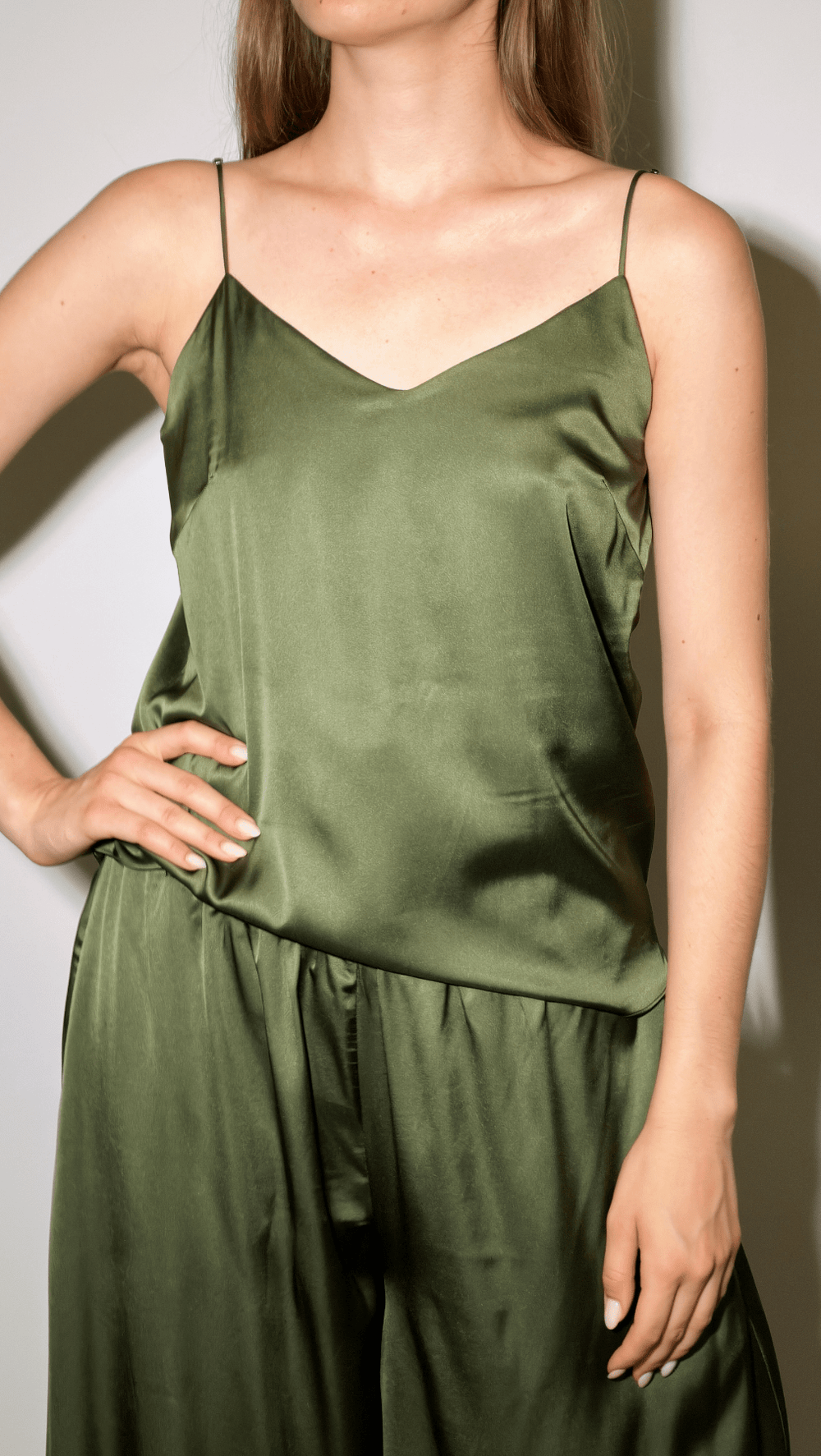 Top with tiny straps Silk Forest Green - BeaA - Be At Home with Yourself - Top