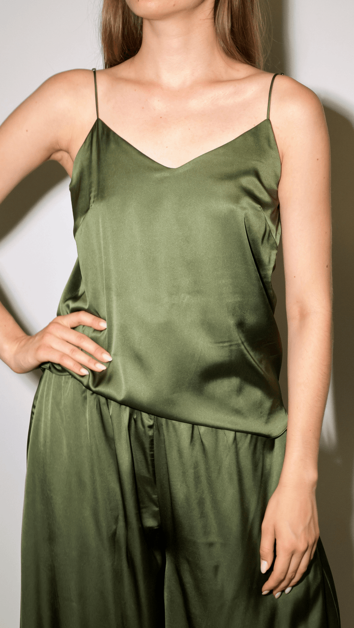 Top with tiny straps Silk Forest Green - BeaA - Be At Home with Yourself - Top