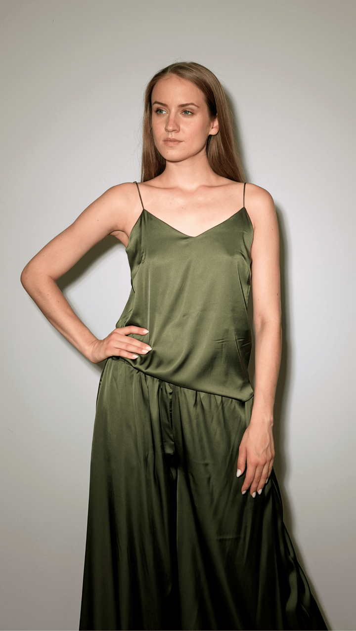 Top with tiny straps Silk Forest Green - BeaA - Be At Home with Yourself - Top