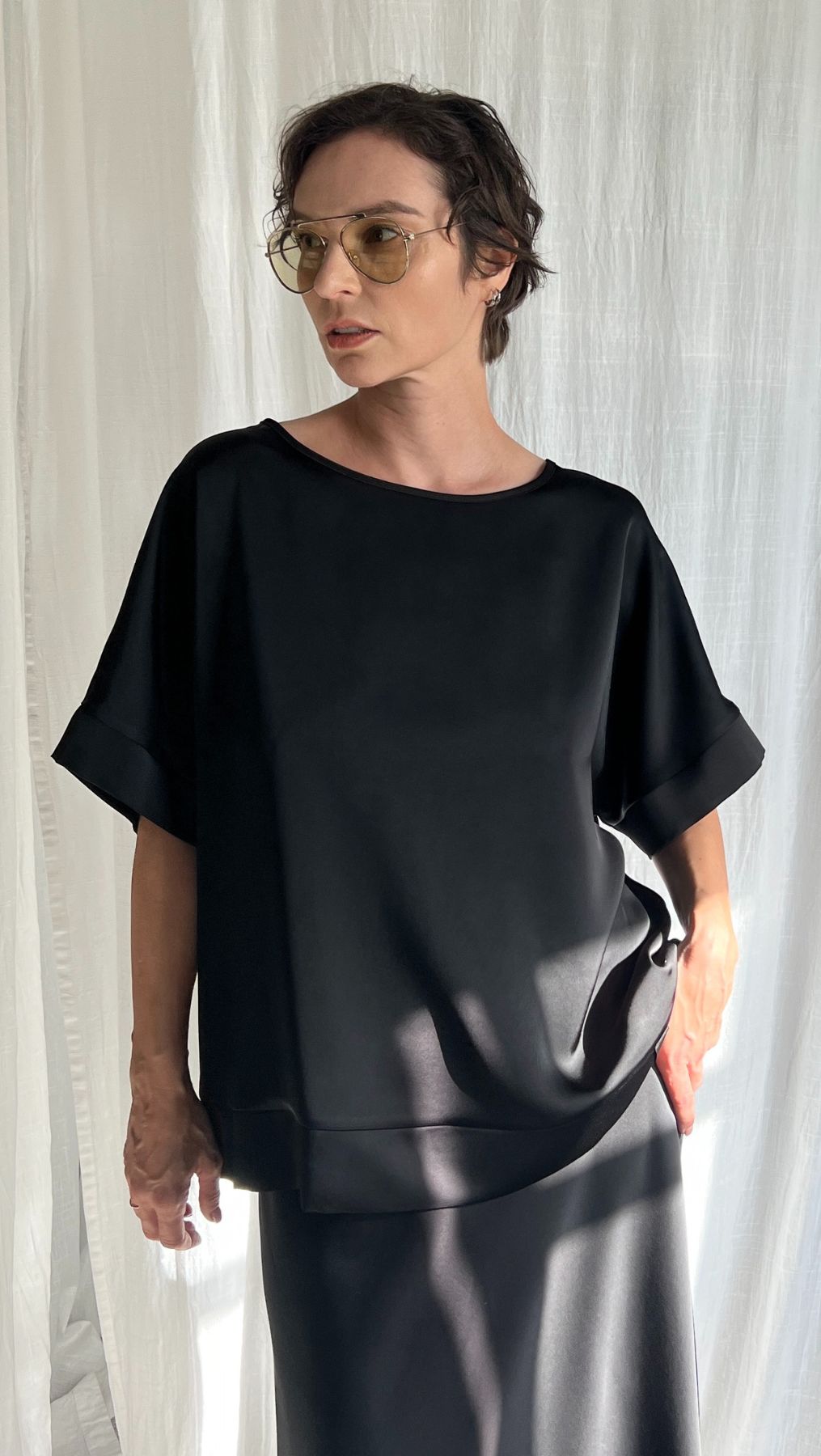 Silk Satin top Black