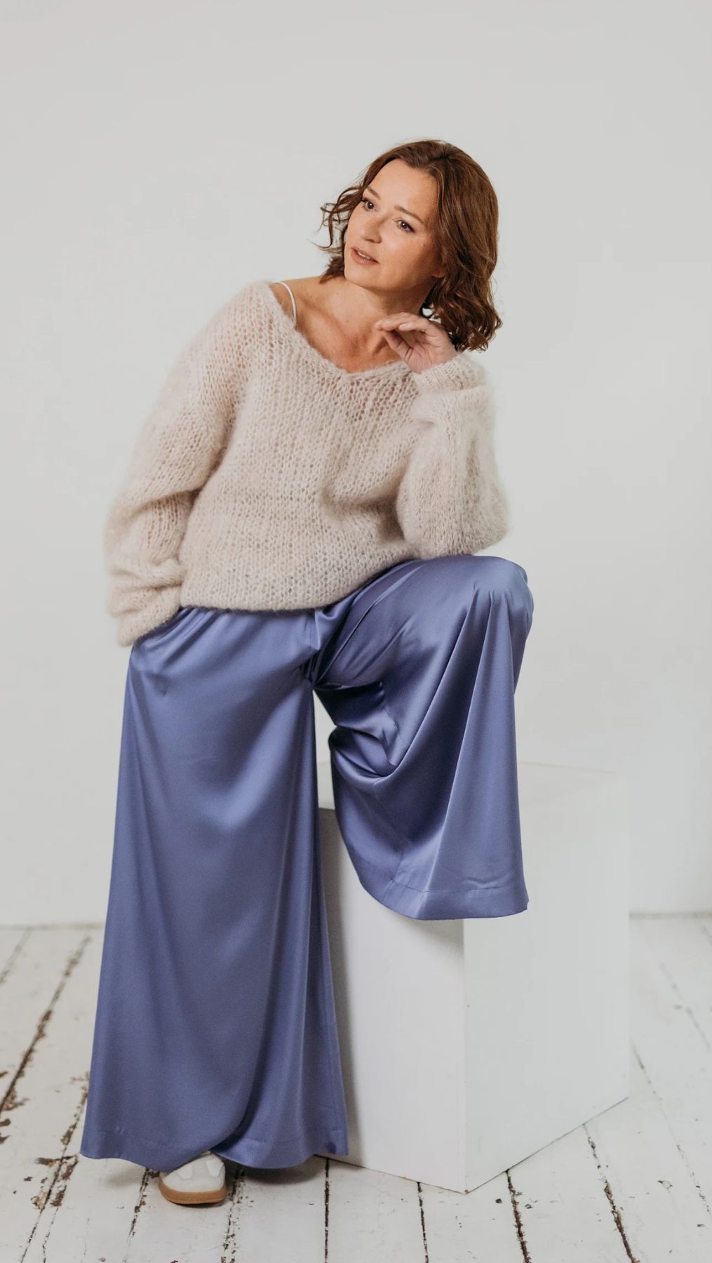 Pigeon blue Silk Palazzo Trousers