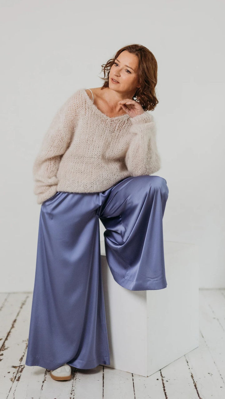 Pigeon blue Silk Palazzo Trousers