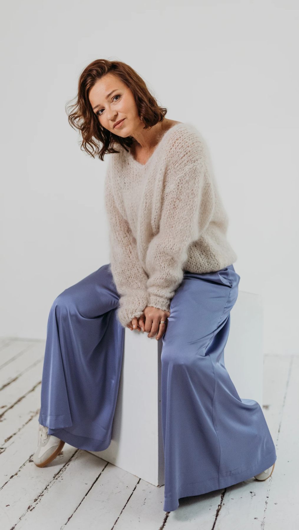 Pigeon blue Silk Palazzo Trousers