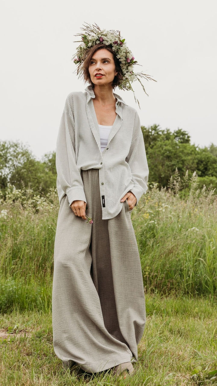 Linen Palazzo Trousers Forest