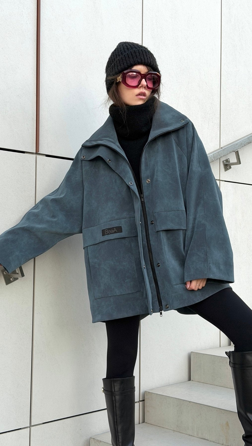 Vegan Leather Utility Jacket - BeaA - Be At Home with Yourself - coat