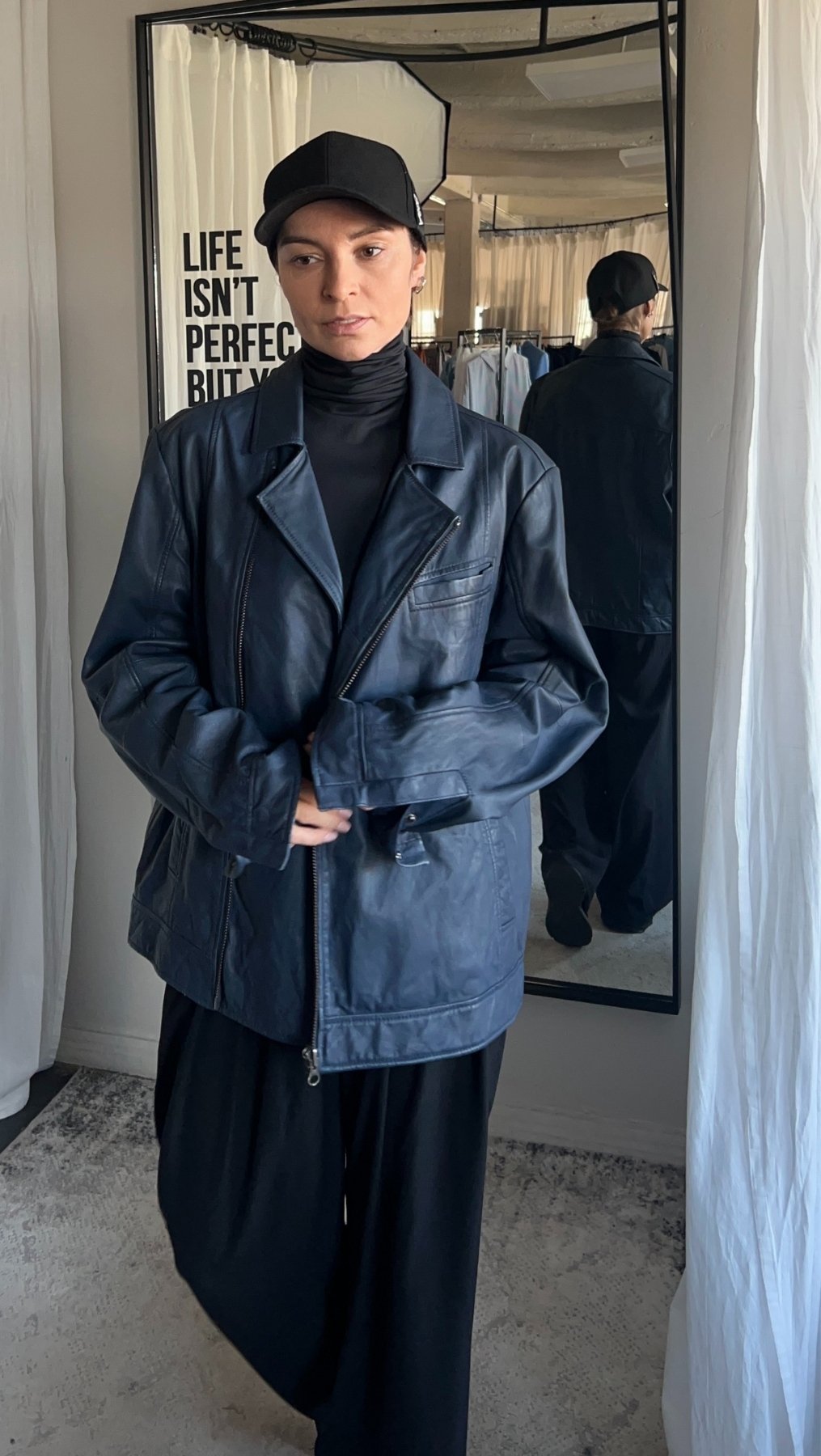 Vintage leather jacket blue - BeaA - Be At Home with Yourself - jacket