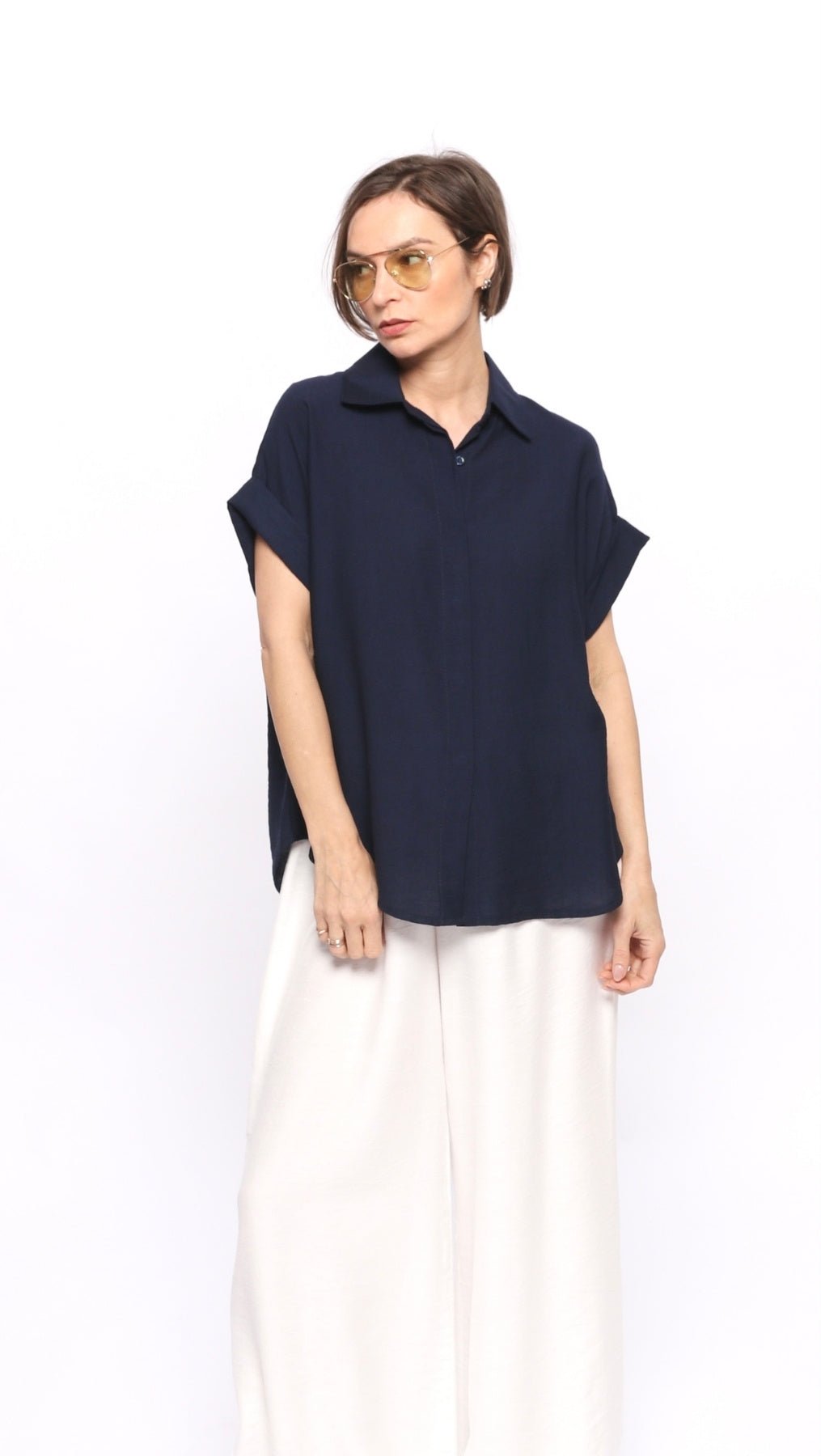 Viscose shirt Navy - BeaA - Be At Home with Yourself - Top