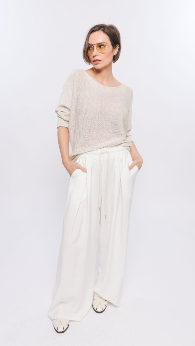 Wide - leg trousers White - BeaA - Be At Home with Yourself - Trousers