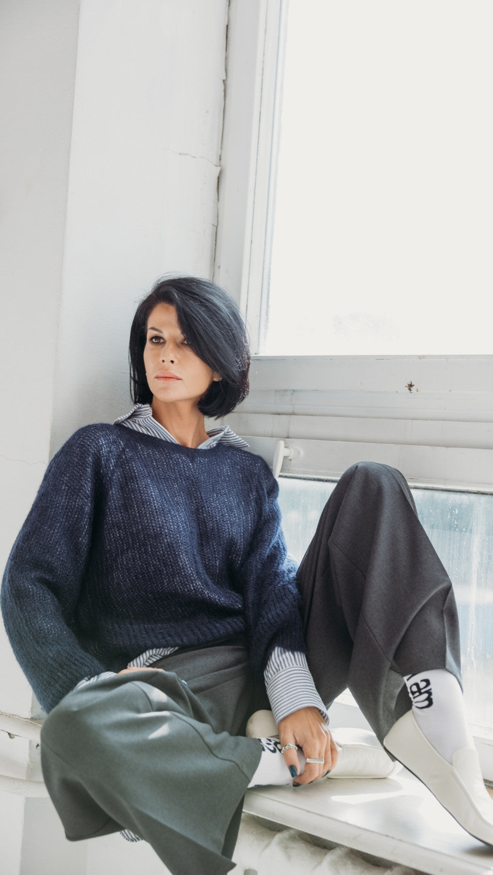 Light sweater Kidmohair-Merino blue