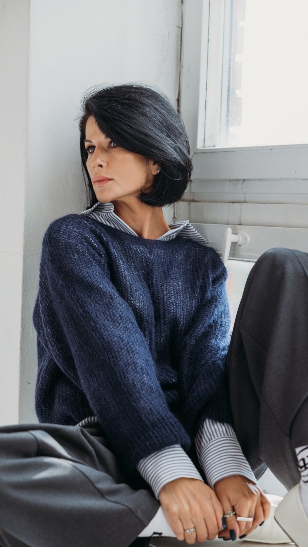 Light sweater Kidmohair-Merino blue