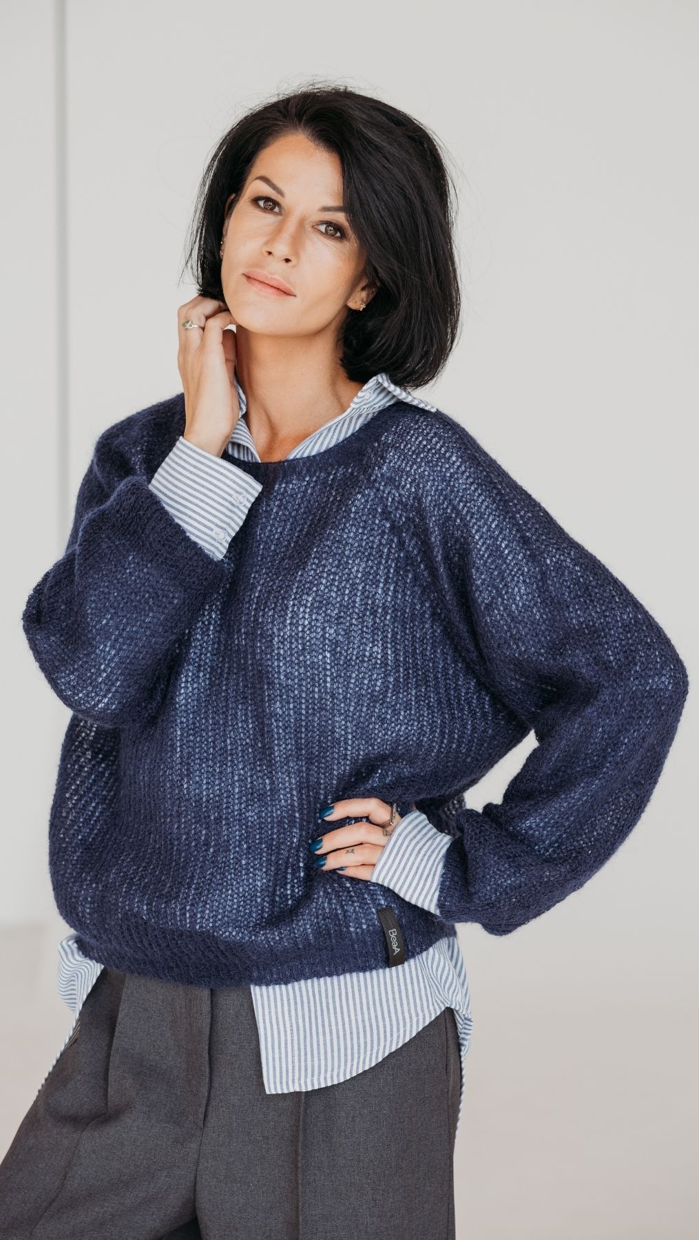 Light sweater Kidmohair-Merino blue