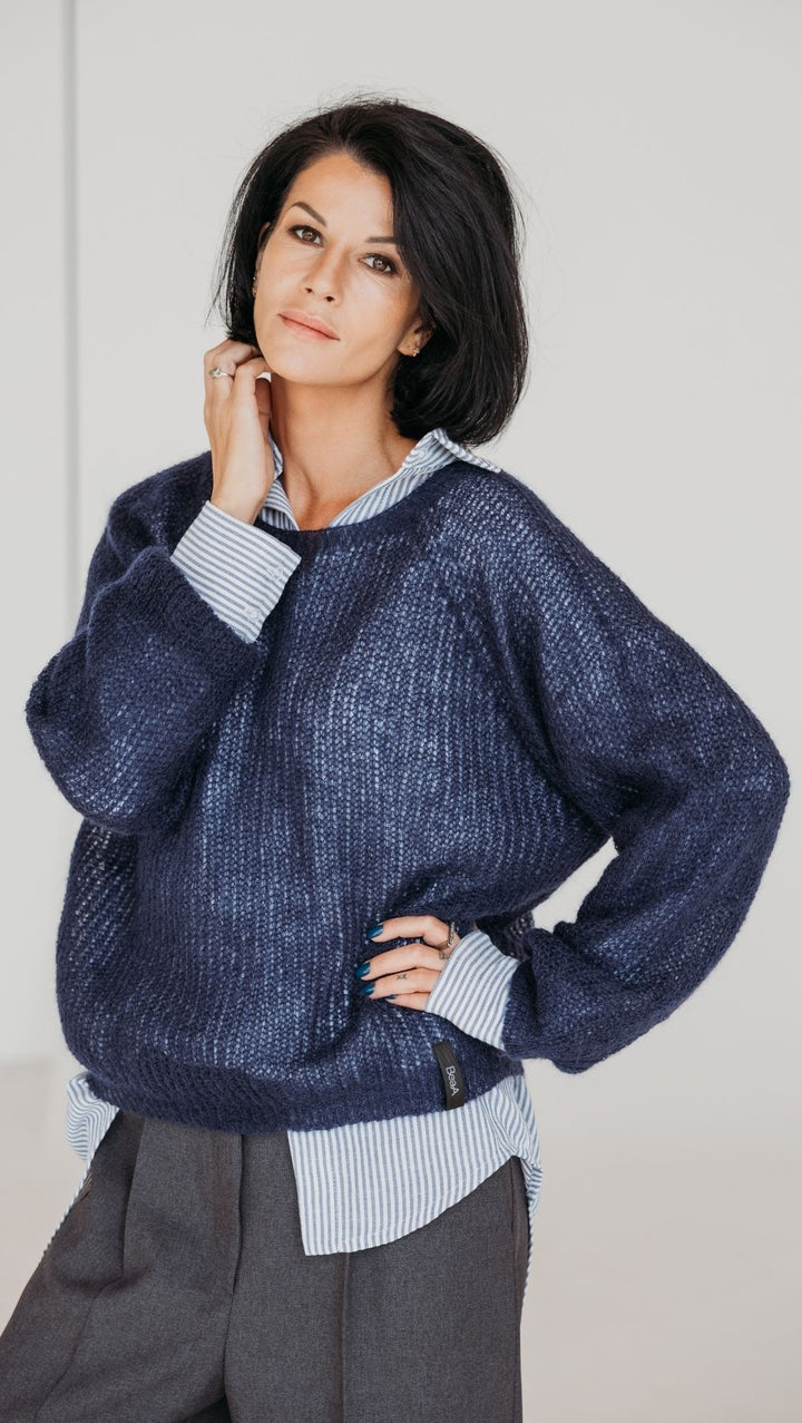 Light sweater Kidmohair-Merino blue