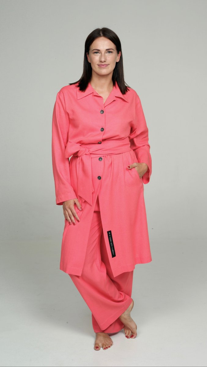 Coral Neon Long shirt set - BeaA Be At Home With Yourself - Loungewear