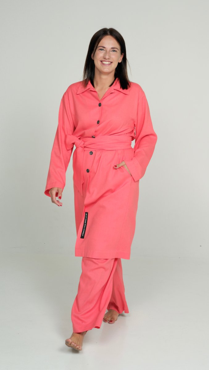 Coral Neon Long shirt set - BeaA Be At Home With Yourself - Loungewear