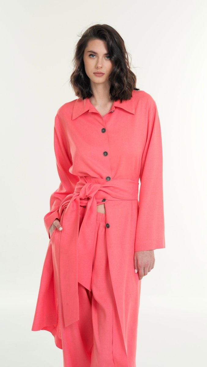 Coral Neon Long shirt set - Luxury Stylish Comfy Sleepwear & Loungewear | BeaA - Loungewear