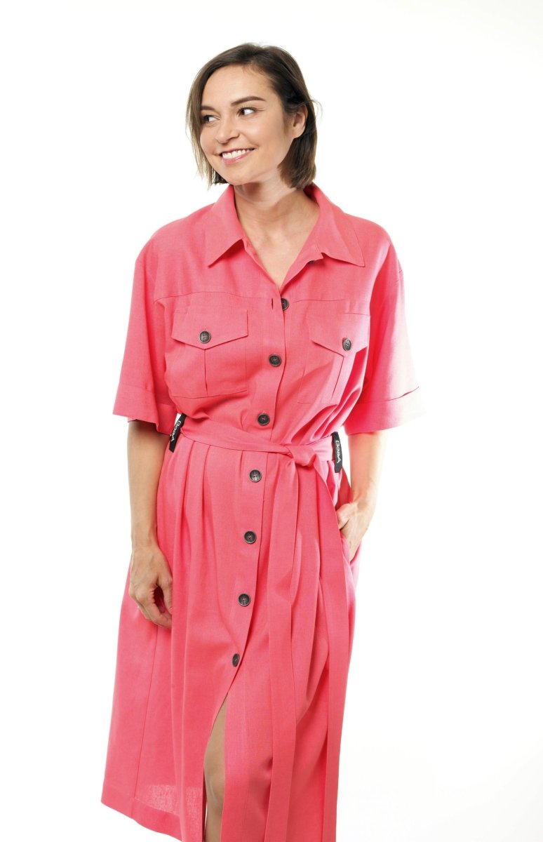 Shirt dress in Coral neon color - Luxury Stylish Comfy Sleepwear & Loungewear | BeaA - Dress