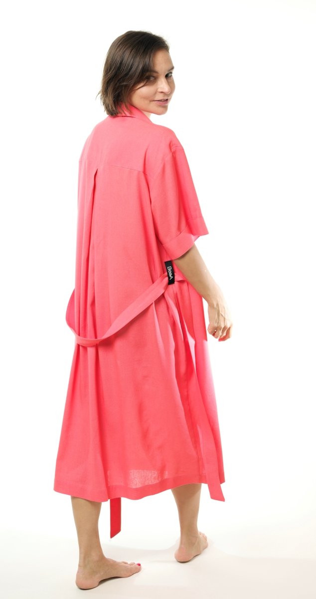 Shirt dress in Coral neon color - Luxury Stylish Comfy Sleepwear & Loungewear | BeaA - Dress