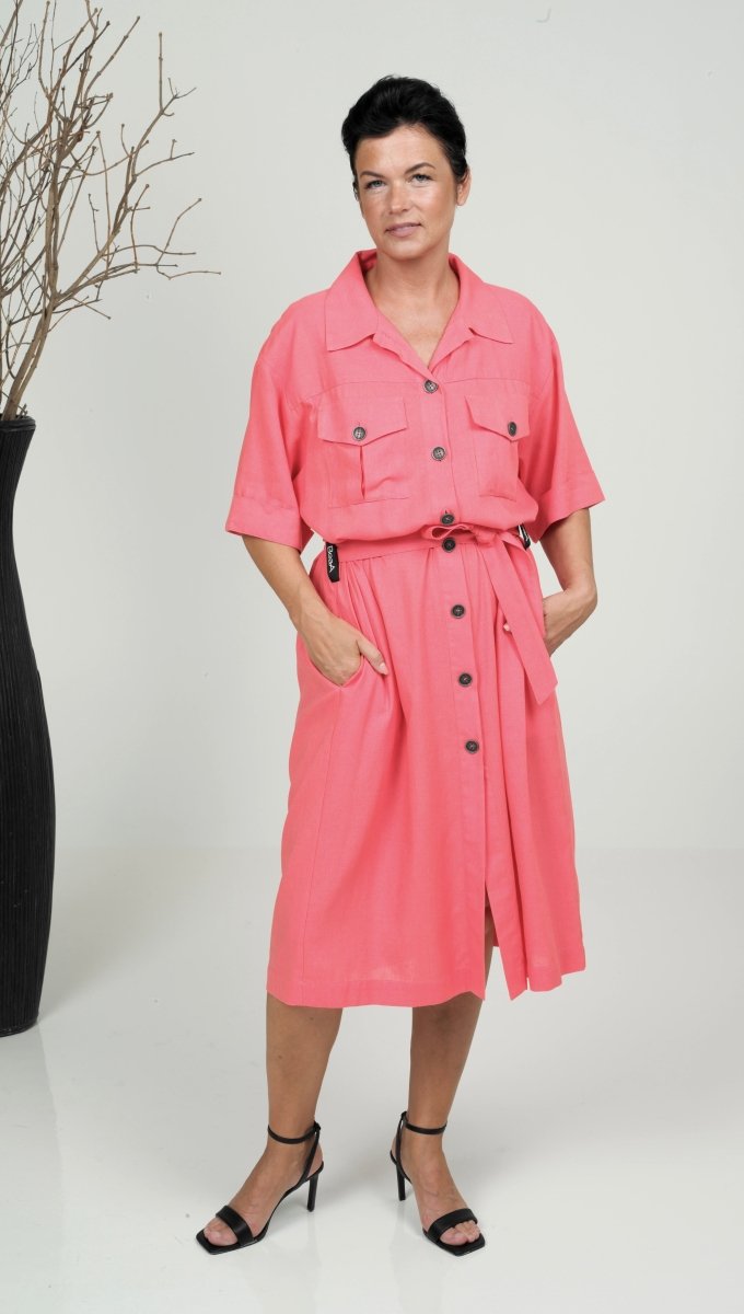 Shirt dress in Coral neon color - BeaA Be At Home With Yourself - Dress